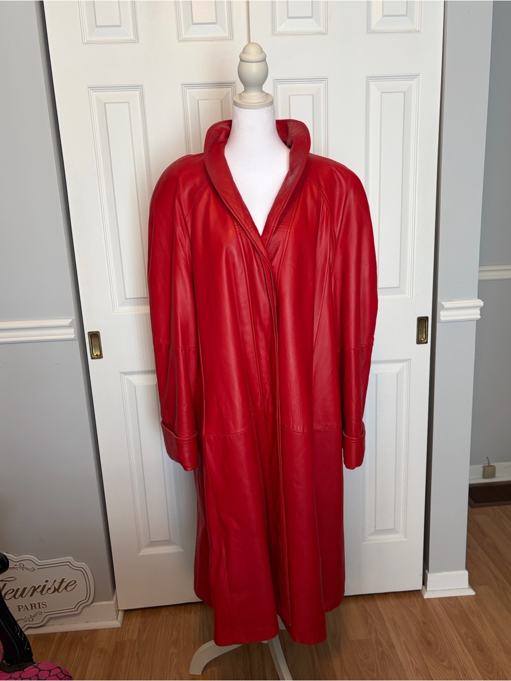 OLYMPIC LEATHER Genuine Red Leather Long A-Line Style Coat